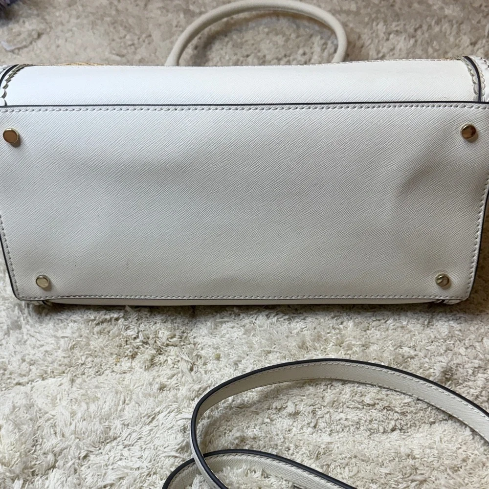 Kate Spade Reiley Straw Dome Satchel Tan and White